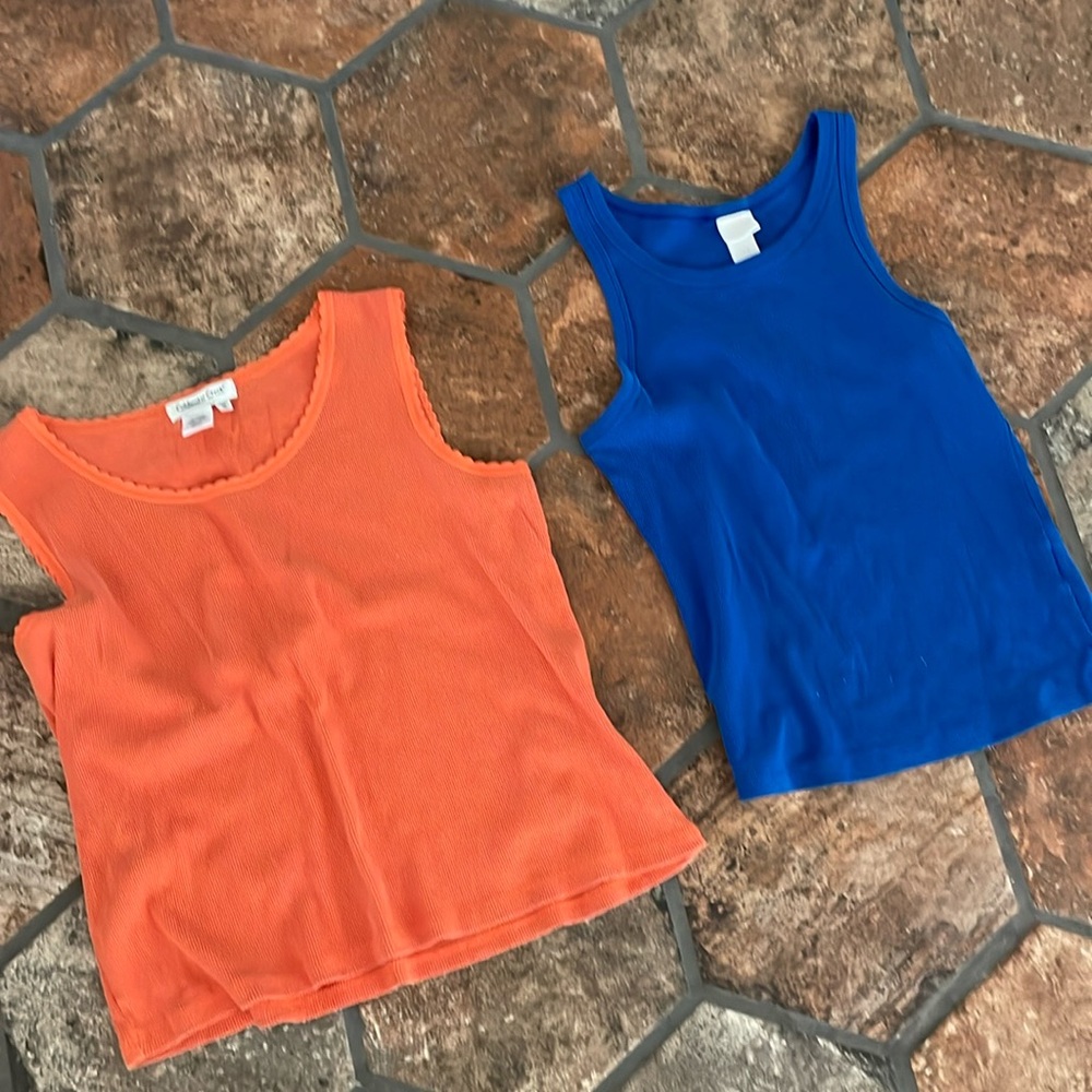 Tank top bundle Ribbed cotton H&M royal blue Coldwater Creek orange scalloped M